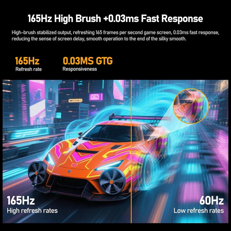 Gawfolk شاشة ألعاب Gawfolk QD OLED مقاس 32 بوصة 4K 165 هرتز UHD (3840 × 2160 بكسل) 0.03 مللي ثانية (GTG) 99% DCI-P3 FreeSync HDR400 نسبة تباين 1.5 مليون:1 إضاءة خلفية RGB قابلة لتعديل الإمالة والارتفاع والدوران - Image 3
