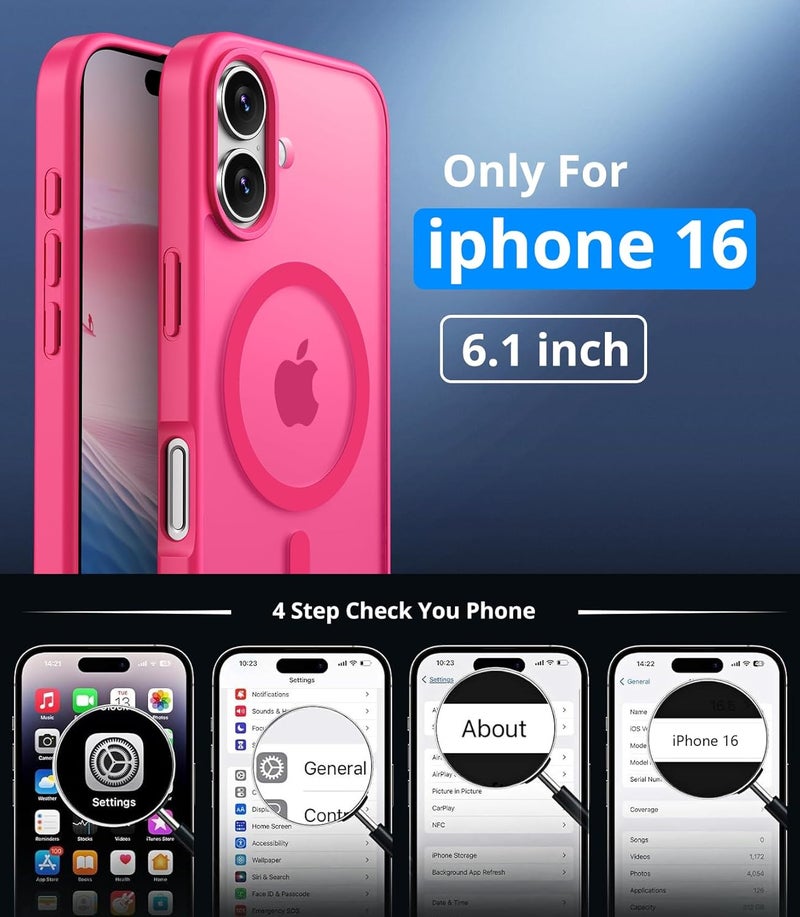 Vansdon Magnetic for iPhone 16 Case with 1 Protective Glass, Compatible with Magsafe, Military Standard Drop Protection, Translucent Matte Back, Shockproof Mobile Phone Case for iPhone 16 Case, Bright - Image 4