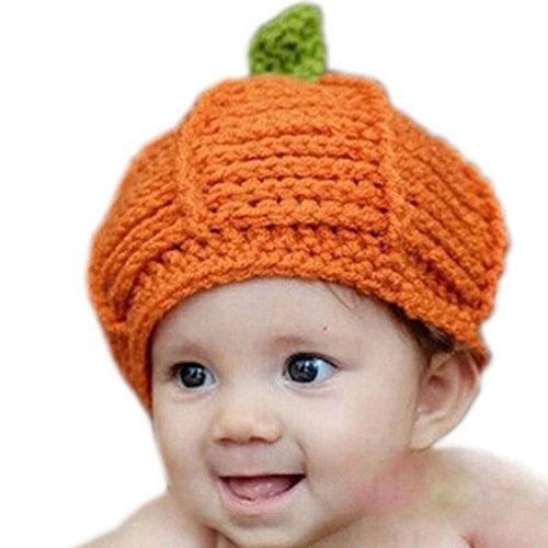 Kafeimali Newborn Unisex Baby Boys Girls Beanie Wool Pumpkin Knit Crochet Hats for Halloween Caps Yellow - Image 1