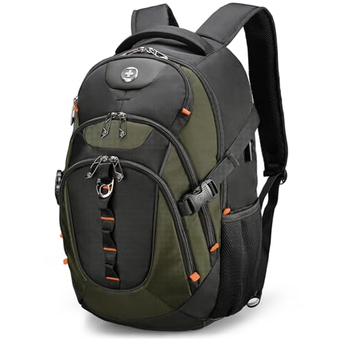 Swissdigital Design Laptop Backpack, Travel Backpack with USB Charging Port Fits 15.6 inches Computer, 31L College School Bookbag for Men,Olive/Black | SD803-26 - Image 1