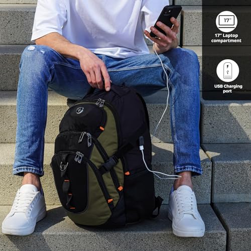 Swissdigital Design Laptop Backpack, Travel Backpack with USB Charging Port Fits 15.6 inches Computer, 31L College School Bookbag for Men,Olive/Black | SD803-26 - Image 2