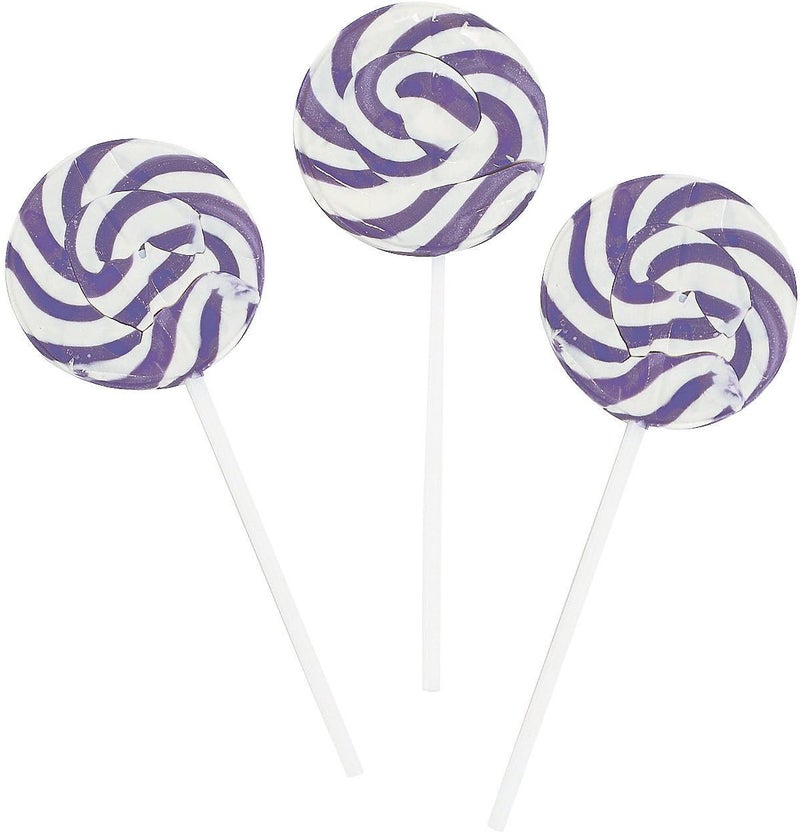 Fun Express Purple Swirl Lollipop Sucker - Bulk Set of 24 Individually Wrapped Pops for Parties and Events