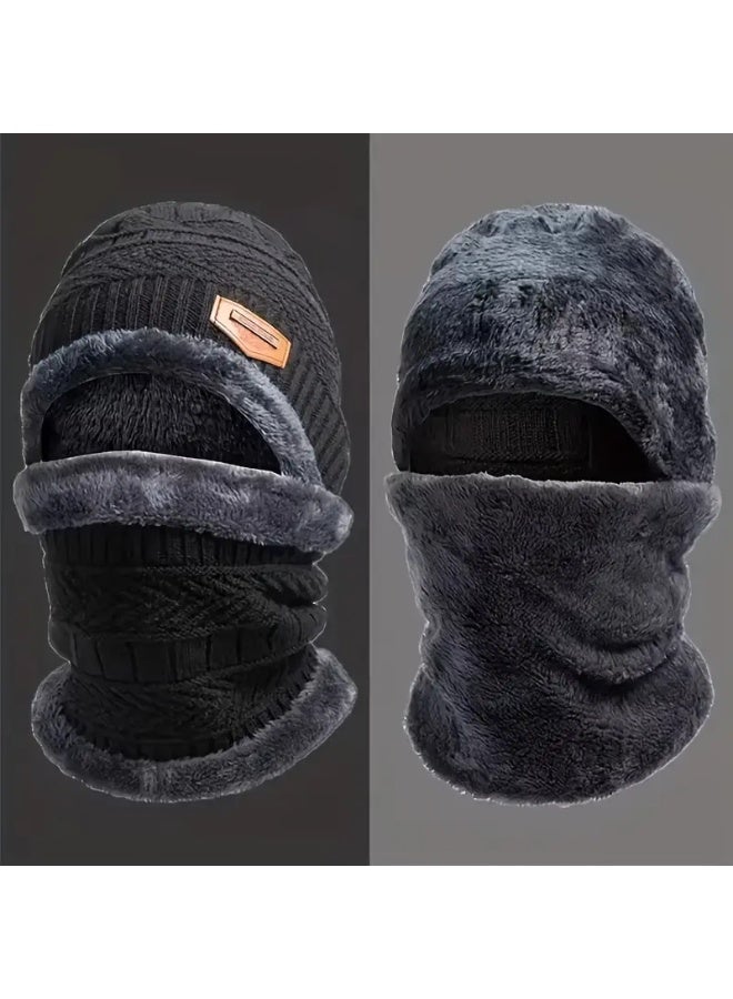 Lyaxm 3 Pcs Cuff Knit Hat & Neck Warmer & Gloves Set   Ear Protection Warm Hat Neck Cover Letter Patched Thermal Hat And Fleece Neck Warmer Scarf And Winter Full Finger Gloves For Women & Men - Image 5