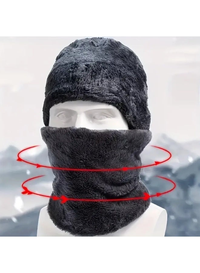 Lyaxm 3 Pcs Cuff Knit Hat & Neck Warmer & Gloves Set   Ear Protection Warm Hat Neck Cover Letter Patched Thermal Hat And Fleece Neck Warmer Scarf And Winter Full Finger Gloves For Women & Men - Image 2