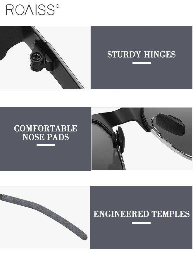 roaiss Men's Polarized Square Sunglasses, UV400 Protection Sun Glasses with Metal Frame, Fashion Anti-Glare Sun Shades for Men Driving, Fishing, Traveling, Black Gold, 54mm - Image 4