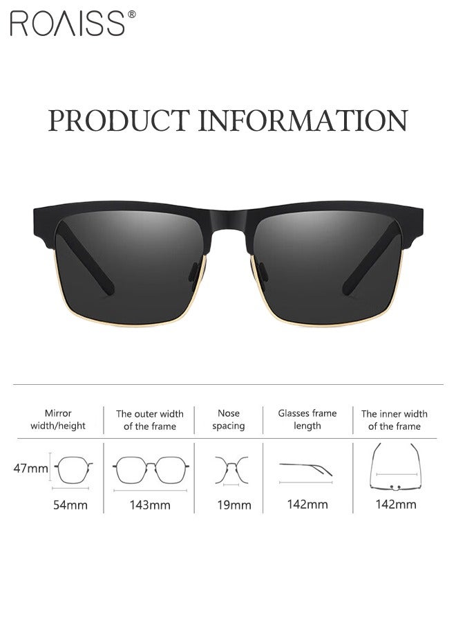 roaiss Men's Polarized Square Sunglasses, UV400 Protection Sun Glasses with Metal Frame, Fashion Anti-Glare Sun Shades for Men Driving, Fishing, Traveling, Black Gold, 54mm - Image 3