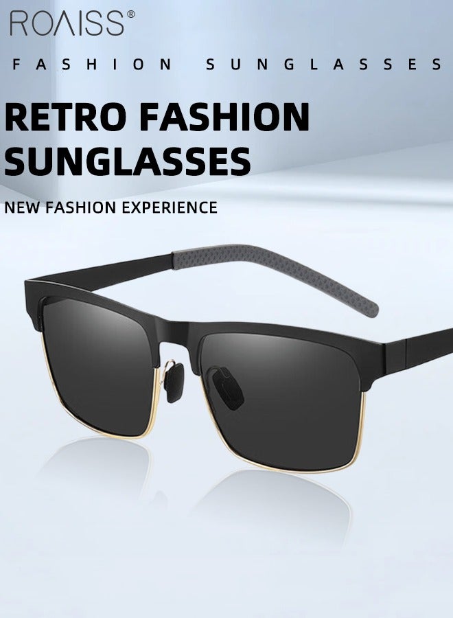 roaiss Men's Polarized Square Sunglasses, UV400 Protection Sun Glasses with Metal Frame, Fashion Anti-Glare Sun Shades for Men Driving, Fishing, Traveling, Black Gold, 54mm - Image 5