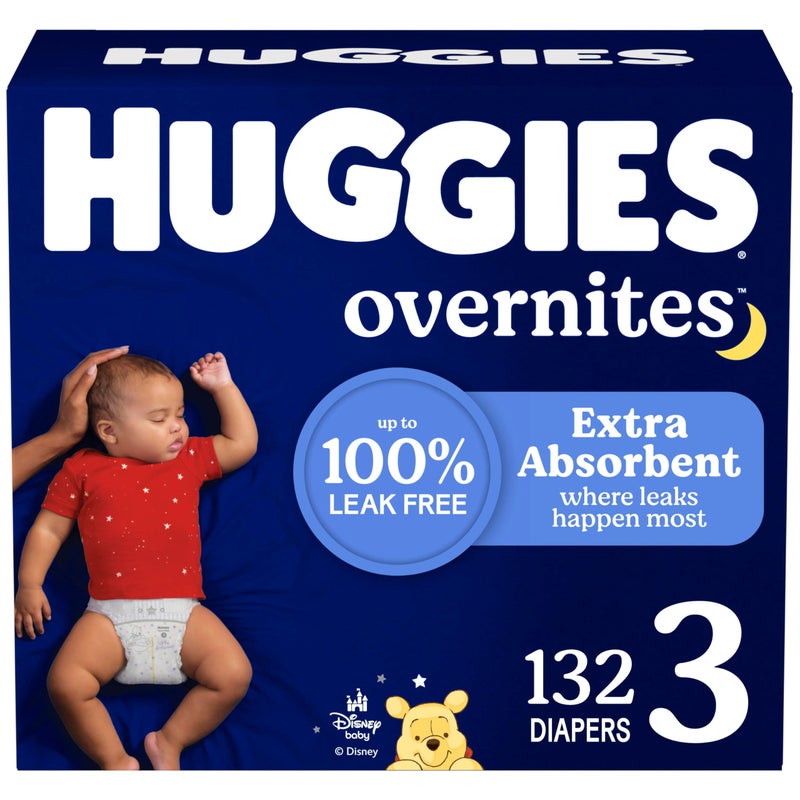 Huggies Size 3 Overnites Baby Diapers: Overnight Diapers, Size 3 (16-28 lbs), 132 Ct (2 Packs of 66), Packaging May Vary - Image 1