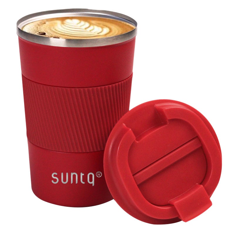 SUNTQ Reusable Coffee Cups Travel  Coffee Travel Mug with Leakproof Lid  Thermal Mug Insulated Cup  Stainless Steel Travel Cup with Rubber Grip  for Hot and Cold Drinks 13oz380ml Red