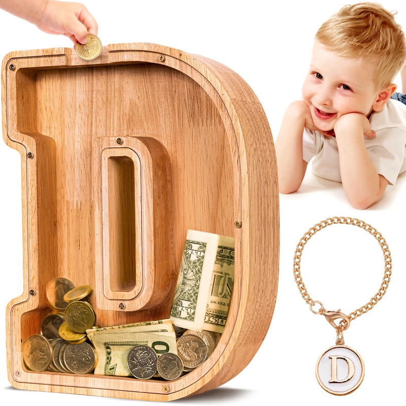 SummiDate Wooden Letter Piggy Bank Piggy Bank for Boys Girls Toddler Alphabet D Money Bank Coin Bank Birthday Gift for KidsBirthday Gift for Kids D - Image 2