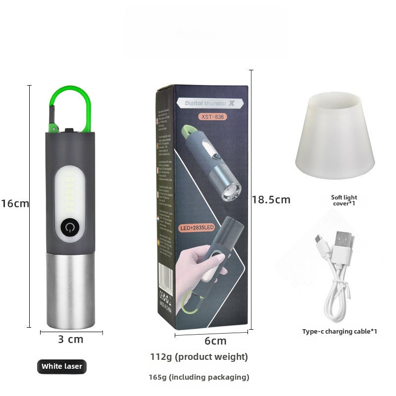 Wholesale high-power strong light flashlight outdoor multi-function Searchlight with hook camping light white laser flashlight(836-white laser [softcover + color box + USB data cable]]) - Image 1