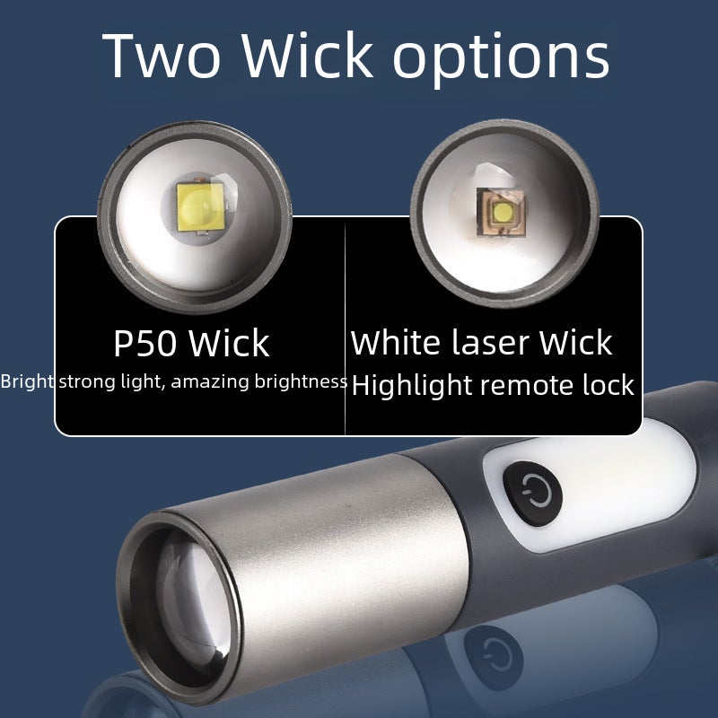 Wholesale high-power strong light flashlight outdoor multi-function Searchlight with hook camping light white laser flashlight(836-white laser [softcover + color box + USB data cable]]) - Image 4
