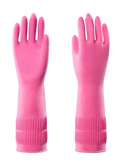 komax Kitchen Wash Dishes Cleaning Waterproof Long Sleeves Skincare Gloves Pair of 2 Pink Medium Size  - Image 1