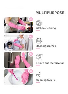 komax Kitchen Wash Dishes Cleaning Waterproof Long Sleeves Skincare Gloves Pair of 2 Pink Medium Size  - Image 2