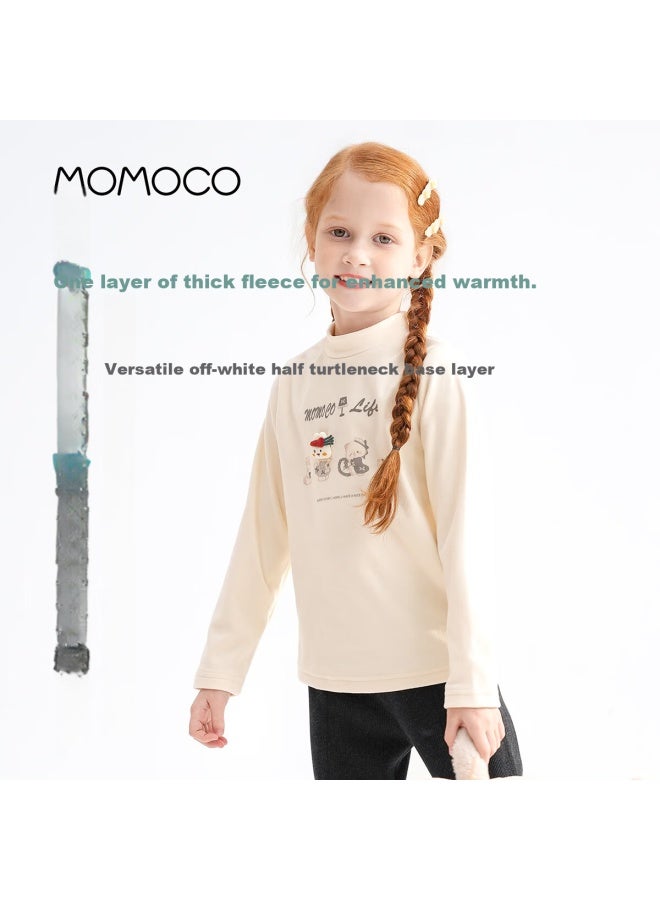 Momoco Girls' Base Shirt  Autumn Winter Fashion Versatile Base Shirt White Apricot 130 - Image 1