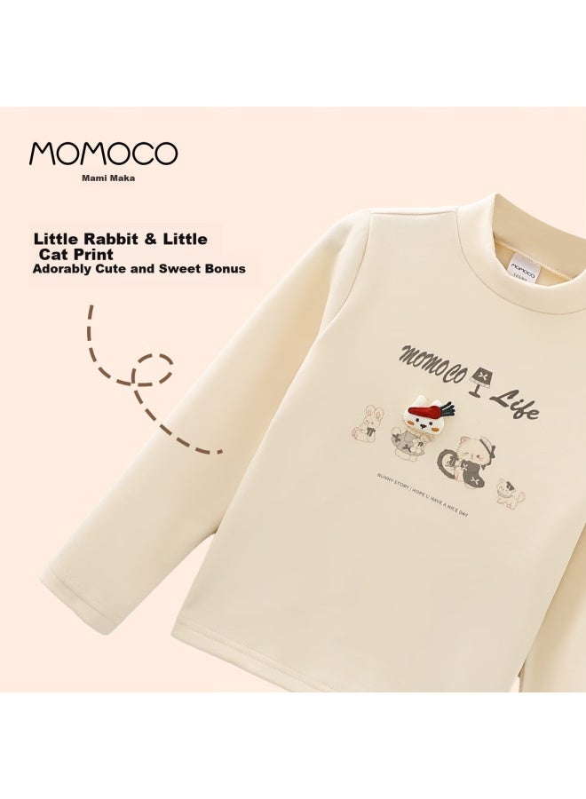 Momoco Girls' Base Shirt  Autumn Winter Fashion Versatile Base Shirt White Apricot 130 - Image 2