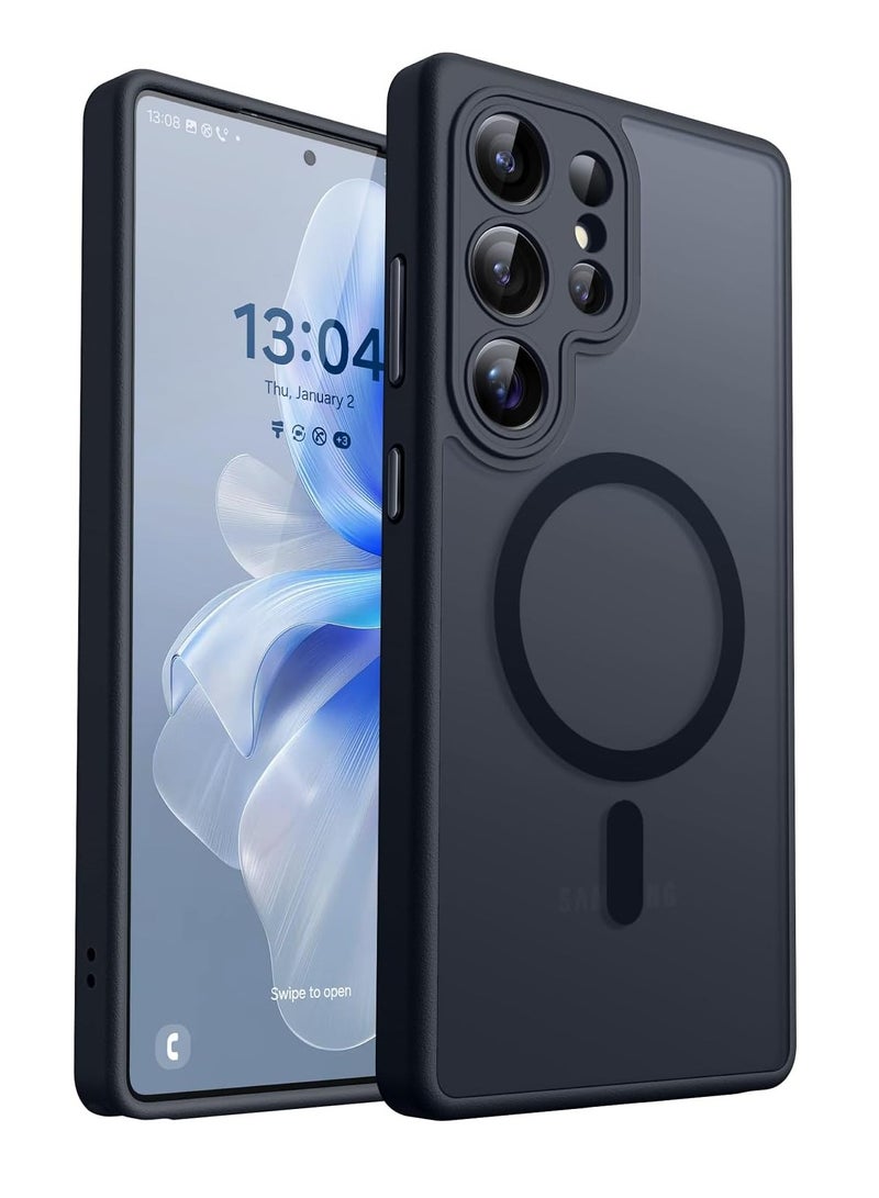 ESCASE Magnetic Cover for Samsung Galaxy S25 Ultra (6.9 Inches) [Full Camera Protection] Translucent Matte Slim Protective Shockproof Case, Black - Image 1