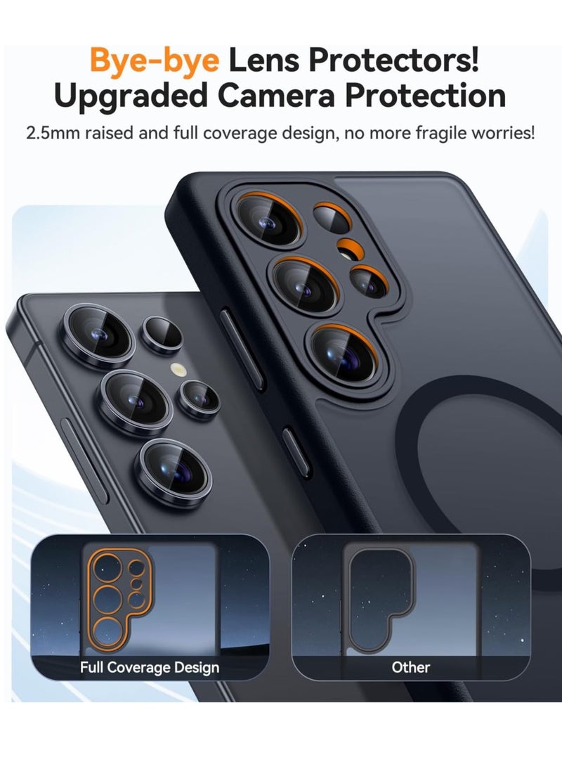 ESCASE Magnetic Cover for Samsung Galaxy S25 Ultra (6.9 Inches) [Full Camera Protection] Translucent Matte Slim Protective Shockproof Case, Black - Image 3