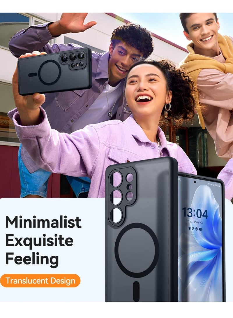 ESCASE Magnetic Cover for Samsung Galaxy S25 Ultra (6.9 Inches) [Full Camera Protection] Translucent Matte Slim Protective Shockproof Case, Black - Image 4