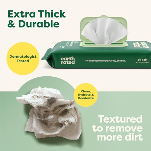 Earth Rated XL Pet Wipes for Dogs & Cats, 3-in-1 Hypoallergenic Cleaning, Deodorizing and Hydrating Extra Large Grooming for Body, Paws and Butt, Unscented, 60 Count - Image 2