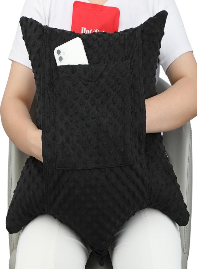 D. Cozy Star Shaped Hysterectomy Pillow with 2 Pockets for Abdominal Surgery Hysterectomy Recovery Must Haves Products Gifts Tummy Pillow with Hands Placement Pouch Minky Dot Black - Image 1