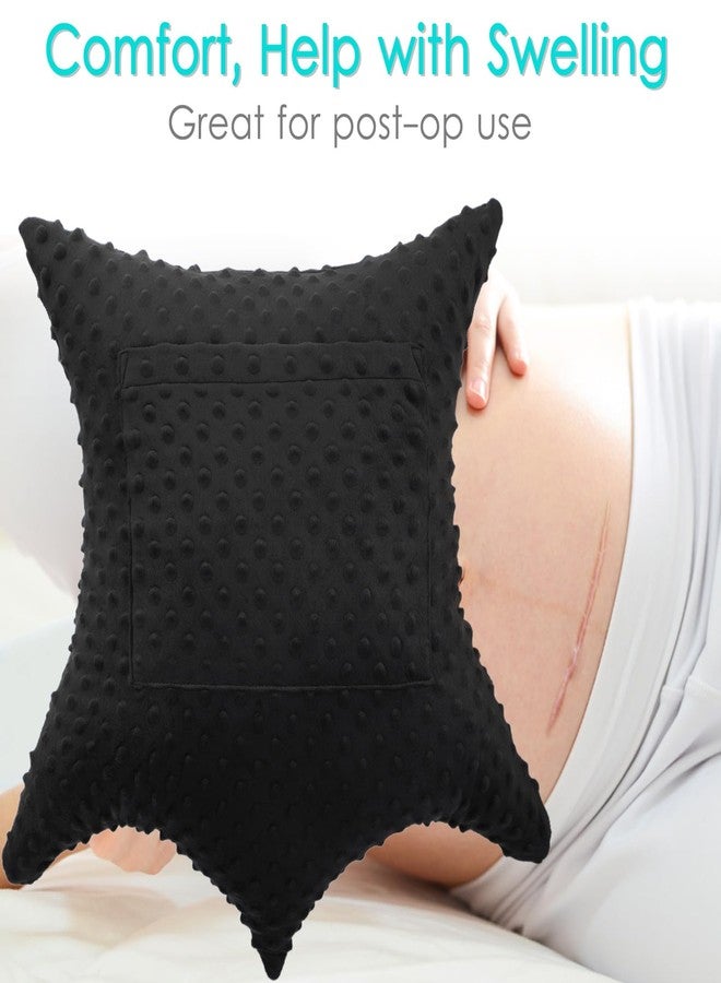 D. Cozy Star Shaped Hysterectomy Pillow with 2 Pockets for Abdominal Surgery Hysterectomy Recovery Must Haves Products Gifts Tummy Pillow with Hands Placement Pouch Minky Dot Black - Image 4