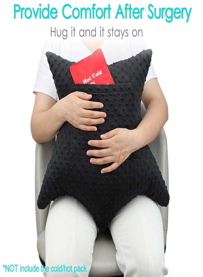 D. Cozy Star Shaped Hysterectomy Pillow with 2 Pockets for Abdominal Surgery Hysterectomy Recovery Must Haves Products Gifts Tummy Pillow with Hands Placement Pouch Minky Dot Black - Image 2