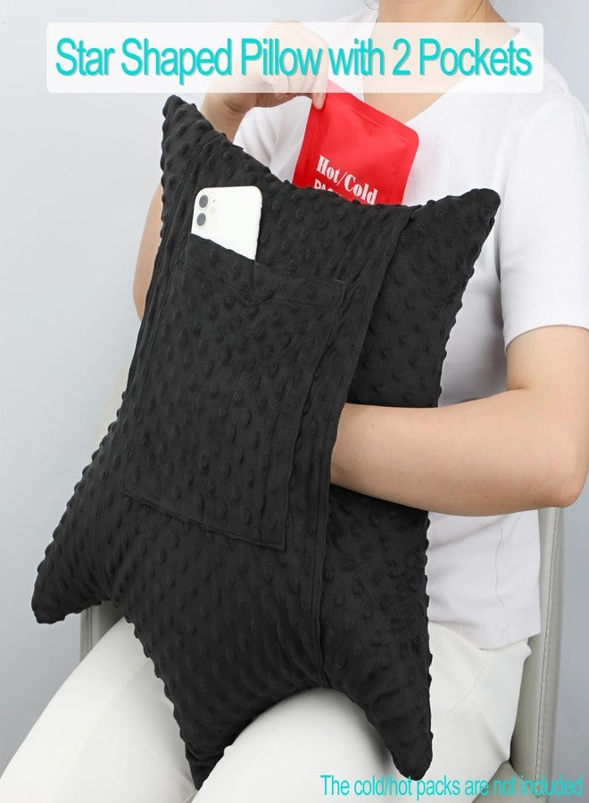 D. Cozy Star Shaped Hysterectomy Pillow with 2 Pockets for Abdominal Surgery Hysterectomy Recovery Must Haves Products Gifts Tummy Pillow with Hands Placement Pouch Minky Dot Black - Image 3