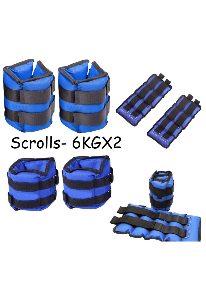 Scrolls Ankle & Wrist Weights 6kg X 2pcs Wrist Ankle Weights Resistance Strength Training Exercise Bracelets Straps Gym Fitness Yoga for Running Fitness Strength Training - Image 1