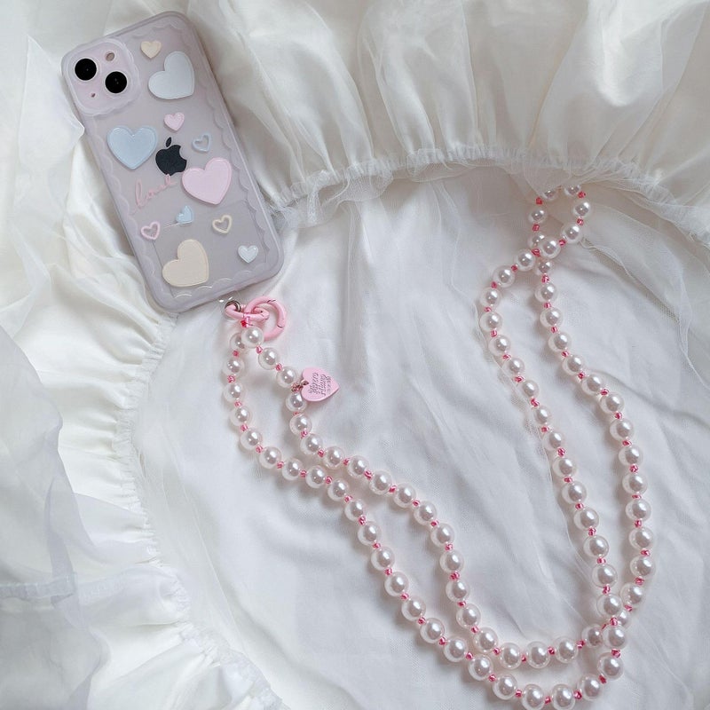 cioatu Cute Cell Phone Lanyard Phone Wrist Straps Pink Rope Pearl Crossbody Phone Lanyards Phone Neck Strap (Pink) - Image 4