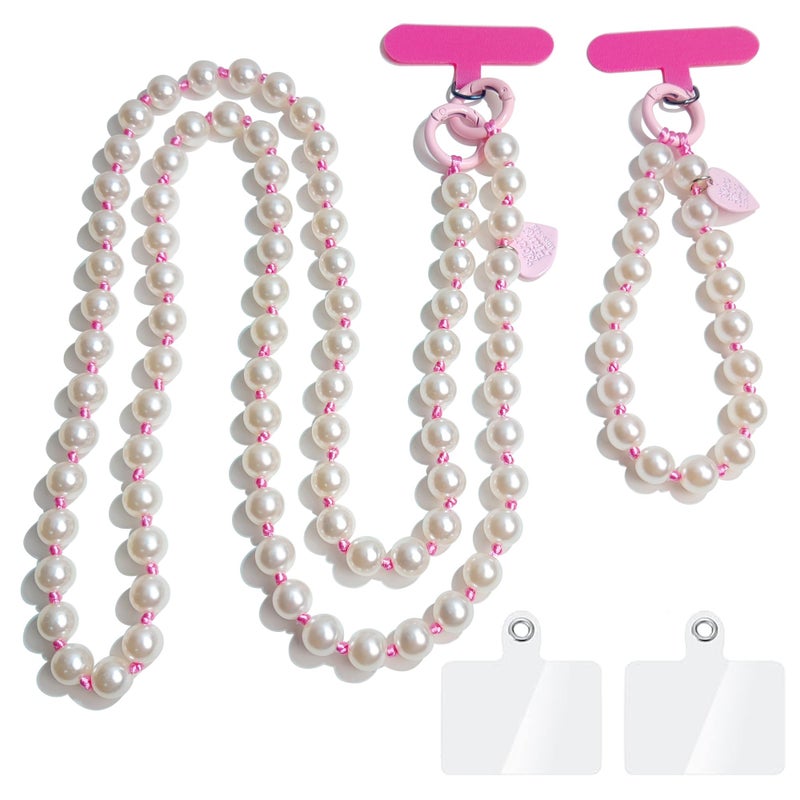 cioatu Cute Cell Phone Lanyard Phone Wrist Straps Pink Rope Pearl Crossbody Phone Lanyards Phone Neck Strap (Pink) - Image 1