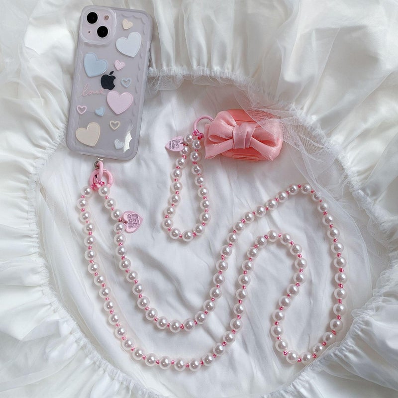 cioatu Cute Cell Phone Lanyard Phone Wrist Straps Pink Rope Pearl Crossbody Phone Lanyards Phone Neck Strap (Pink) - Image 3