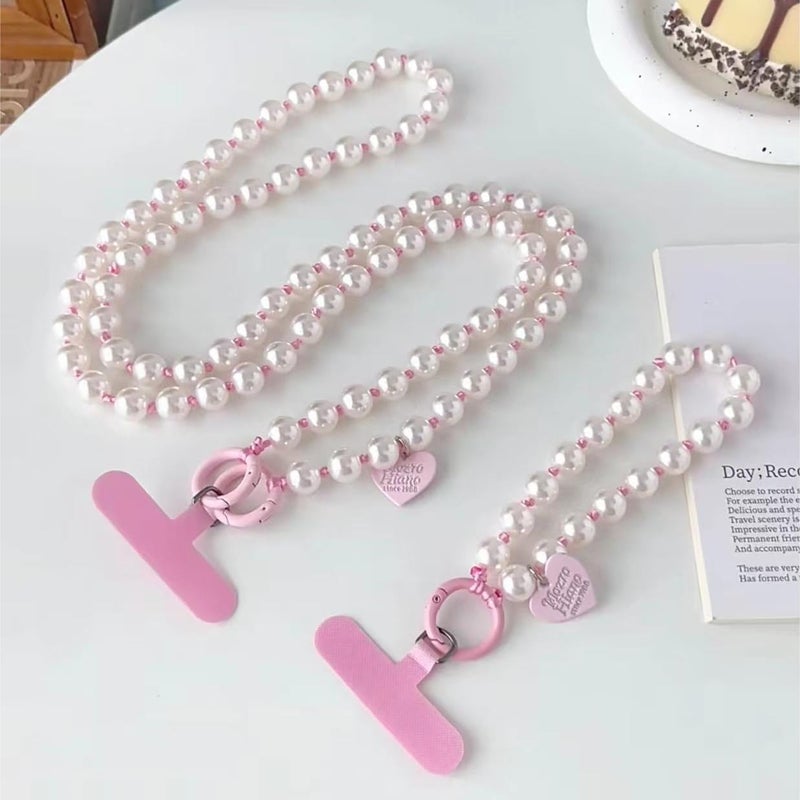 cioatu Cute Cell Phone Lanyard Phone Wrist Straps Pink Rope Pearl Crossbody Phone Lanyards Phone Neck Strap (Pink) - Image 2