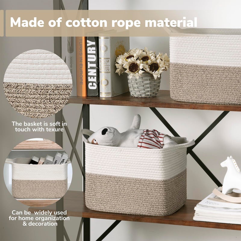 Goodpick Woven Storage Baskets for Organizing, Baby Basket for Gifts, Dog Toy Storage Bins for Shelves, Cute Baskets for Home Decor, Rope Basket for Towels, 13" x 10" x 9", Brown - Image 4