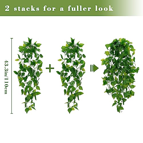 BLEUM CADE Fake Hanging Plants, 2pcs Artificial Hanging Plant, Faux Pothos Vines Hanging Plant Greenery for Wall Home Living Room Indoor Outdoor Decor (No Baskets) - Image 2