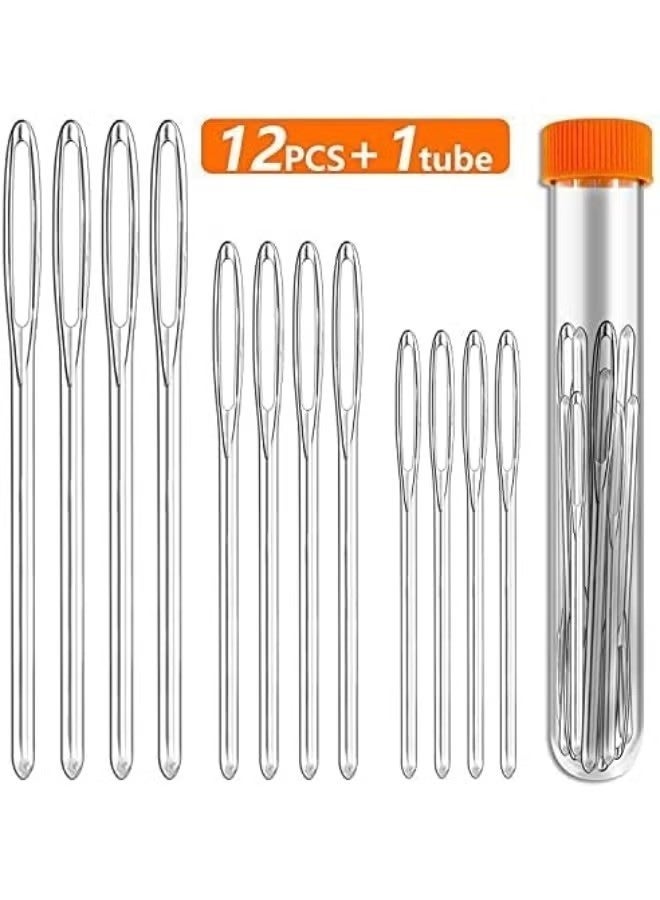 إبر خياطة كبيرة ذات عين حادة، إبر خياطة حادة، إبر حياكة عالية الجودة من الفولاذ المقاوم للصدأ، إبر تطريز للديباج، إبر حياكة ونسج (فضية - 12 قطعة) - Image 3