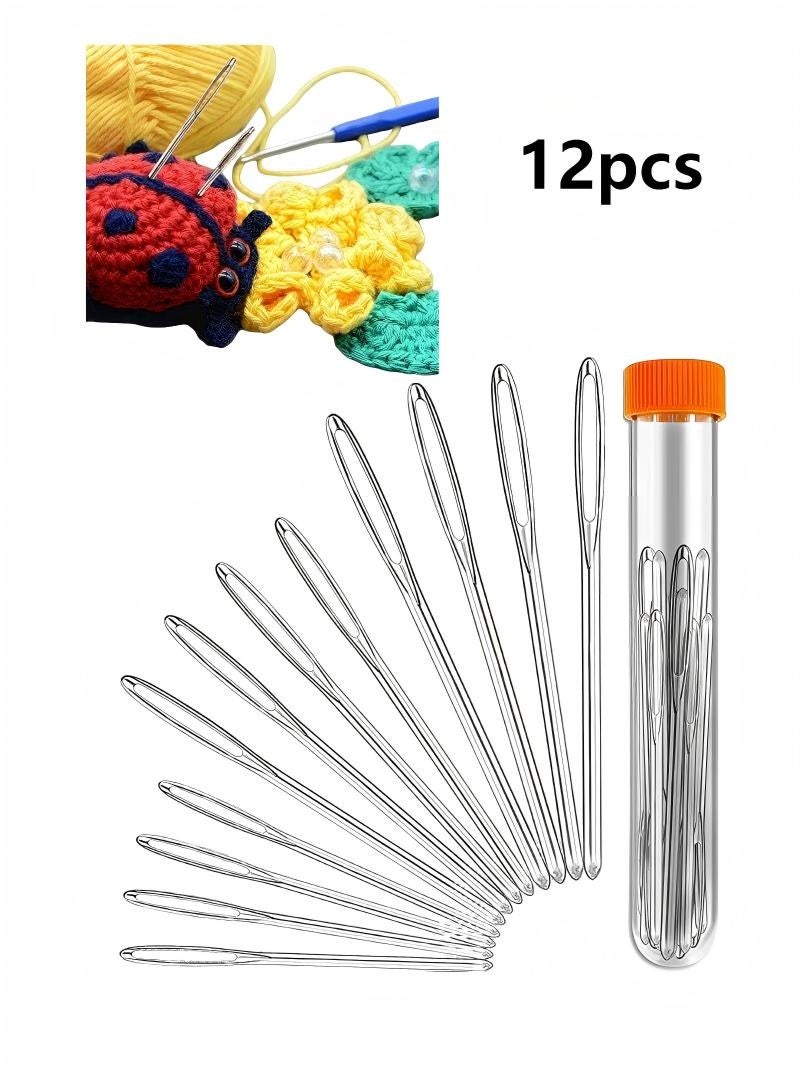 إبر خياطة كبيرة ذات عين حادة، إبر خياطة حادة، إبر حياكة عالية الجودة من الفولاذ المقاوم للصدأ، إبر تطريز للديباج، إبر حياكة ونسج (فضية - 12 قطعة) - Image 1