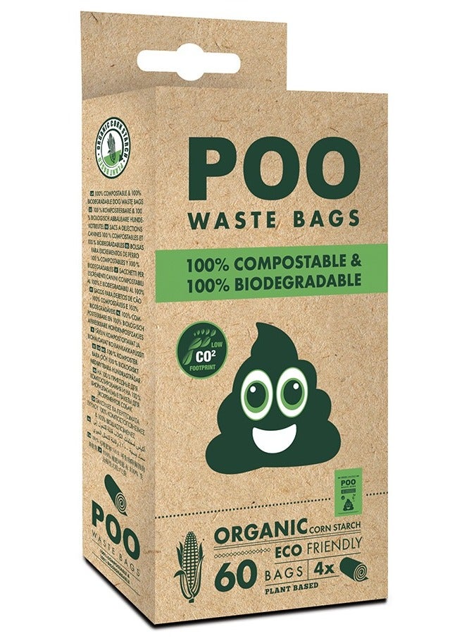 mpets Poo Eco Friendly Waste Bags 100% Compostable 100% Biodegradable Unscented 60 pcs - Image 1