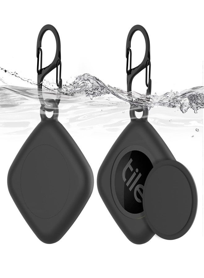 SGHLDE [2 Pack] for Tile Mate Case 2022 with Waterproof Cover, Soft Silicone Case for Tile Tracker, Full Body Protective Cover for Tile Mate Holder, Hidden Tile Key Finder with Carabiner (Black+Black) - Image 1