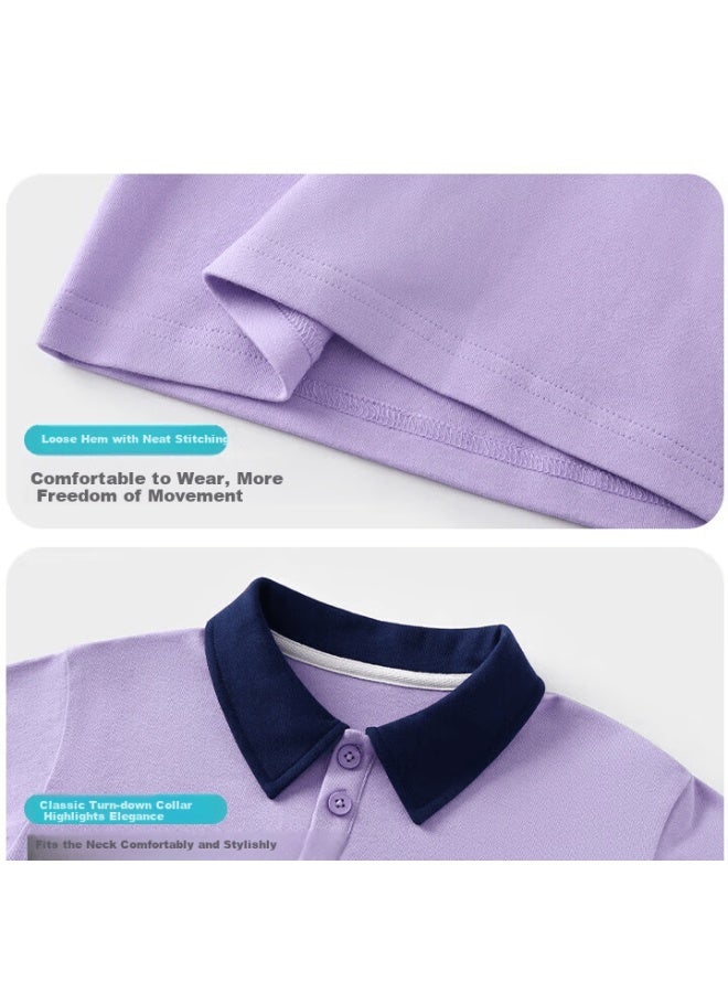 Marcolor Pure Cotton Long Sleeve Polo T-shirt For Infants And Toddlers Uni Colorblock Top Spring Purple Sapphire Bear Dance Party Size 100