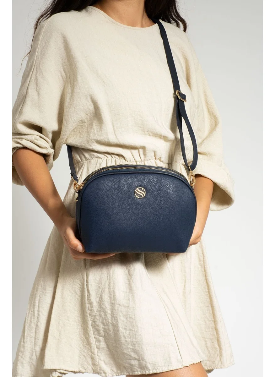 سانموريس Women's Faux Leather Adjustable Crossbody Shoulder Bag with 3 Compartments and Double Metal Zipper