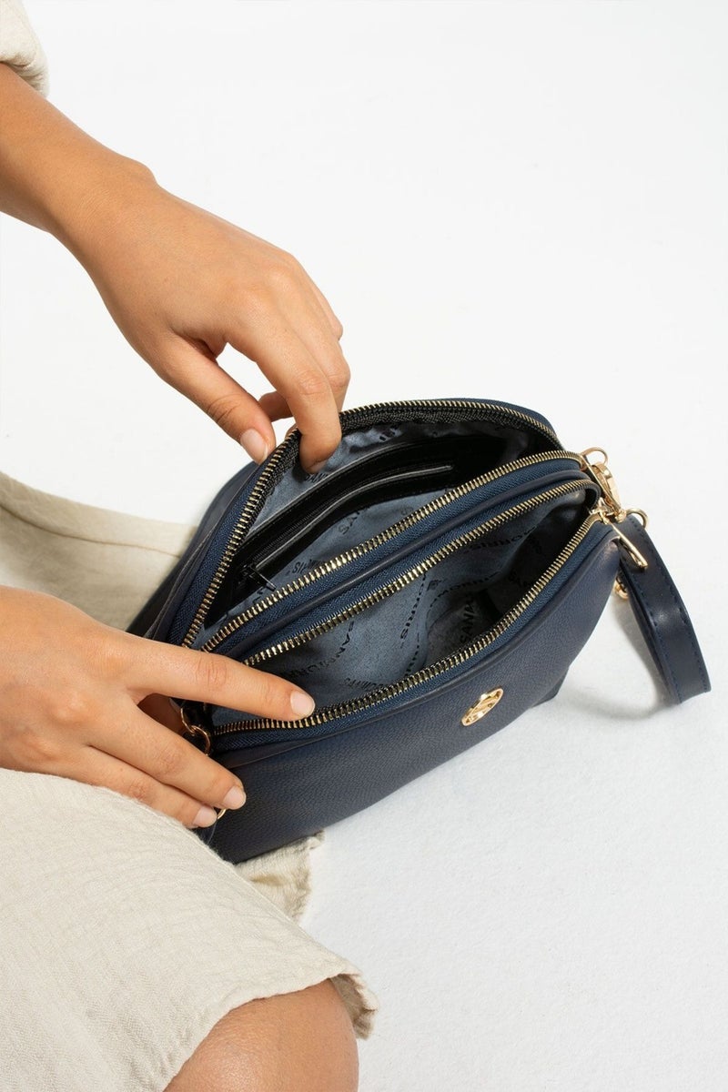 Sanmorris Women's Faux Leather Adjustable Crossbody Shoulder Bag with 3 Compartments and Double Metal Zipper  - Image 4
