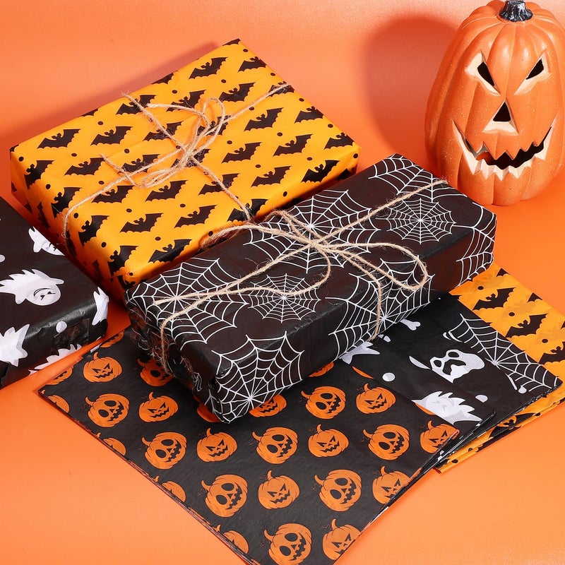 XIHIRCD 30 Sheets Halloween Packaging Tissue Papers, 5 Styles, 6 Sheets Each, 35x50cm/13.78x19.69 Inch, Black, White, Orange, Gift Wrapping, DIY Crafts, Halloween, Party Decorations - Image 3