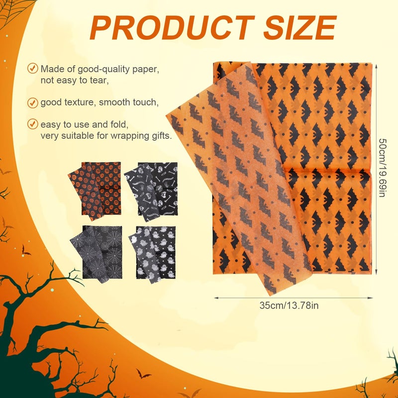XIHIRCD 30 Sheets Halloween Packaging Tissue Papers, 5 Styles, 6 Sheets Each, 35x50cm/13.78x19.69 Inch, Black, White, Orange, Gift Wrapping, DIY Crafts, Halloween, Party Decorations - Image 2