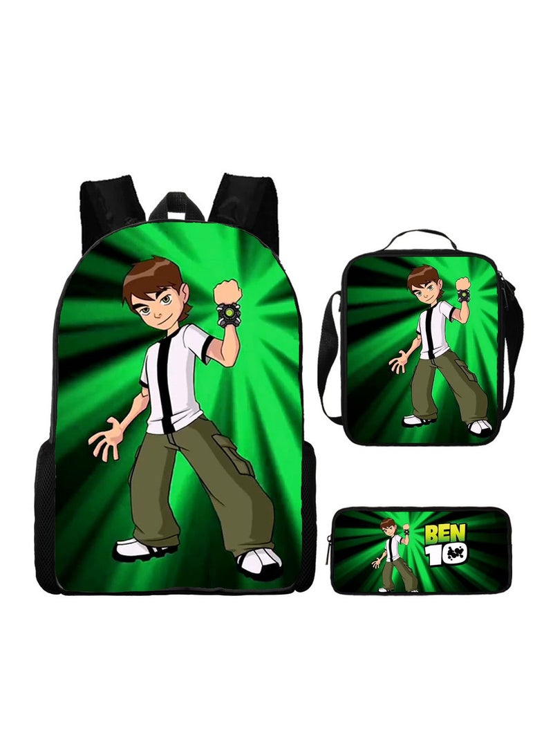 Ben 10 Backpack Student Schoolbag Anime Cartoon Backpack Backpack 29*16*42CM + Shoulder Bag 19*6*23CM + Pen Bag 24*7*11CM Three-piece Set