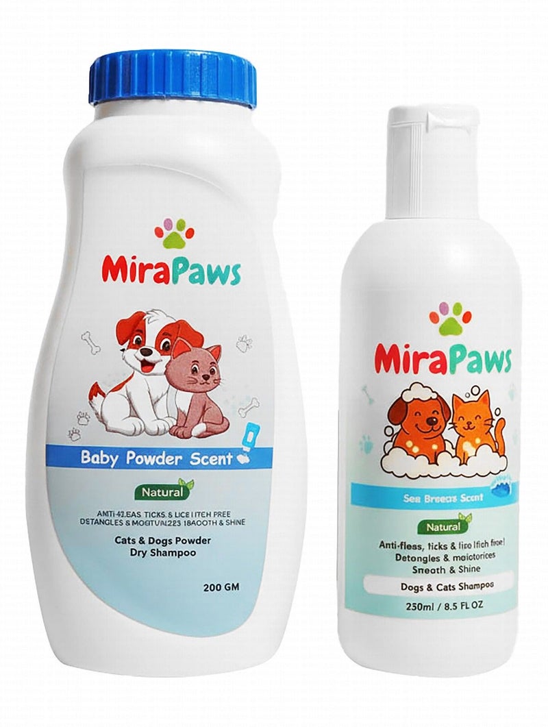 شامبو للحيوانات الأليفة برائحة بودرة الأطفال من MiraPaws - 1 bundle