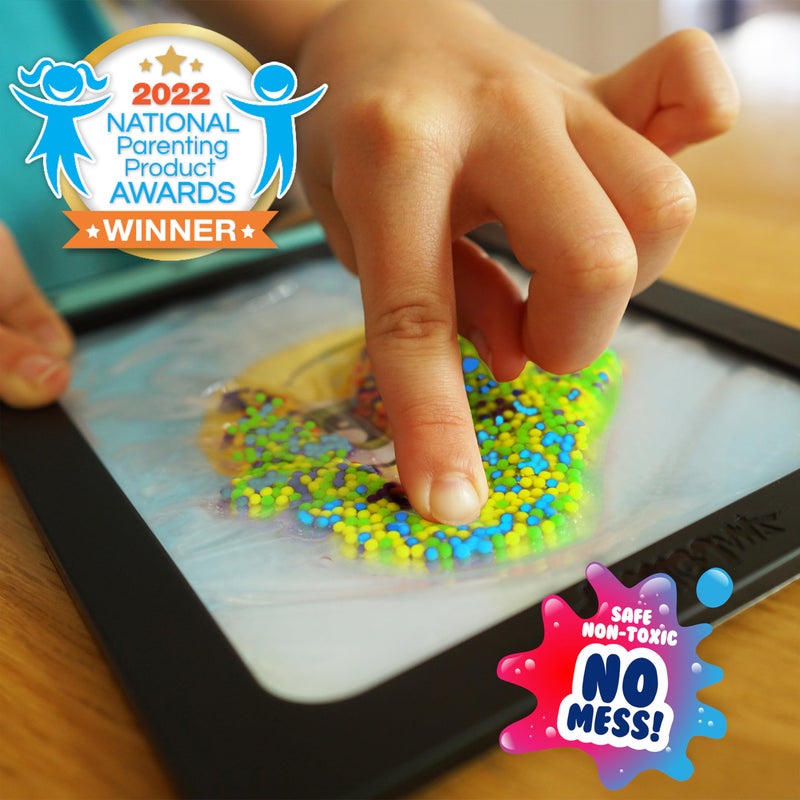 Sky Castle DoodleJamz JellyPics â€” Squishy Drawing Pads Filled with Non-Toxic Sensory Beads and Gel â€“ No-Mess Fidget Art â€“ ASMR â€“ Re-usable to make Endless Artistic Creations (Green, Orange, Blue Beads) - Image 3