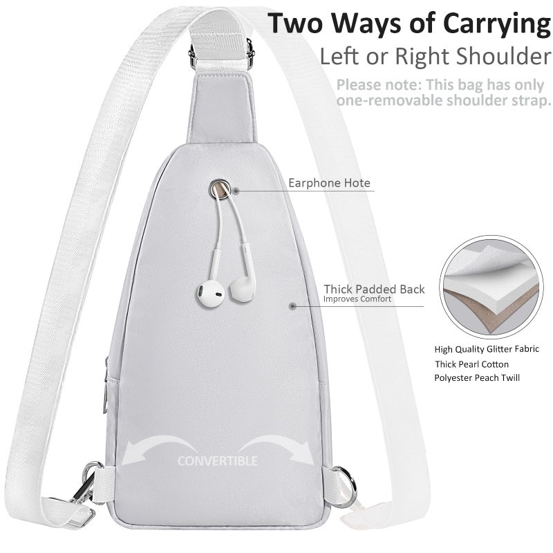 BAOGCOYO Sling Bag for Women Men, Glitter Crossbody Bags, Cute Mini Hiking Daypack, Casual Chest Shoulder Bag for Outdoors Travel (Silver Bling Sparkly) - Image 4