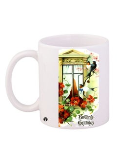 Birthday Greetings Printed Coffee Mug White/Green/Red 11ounce