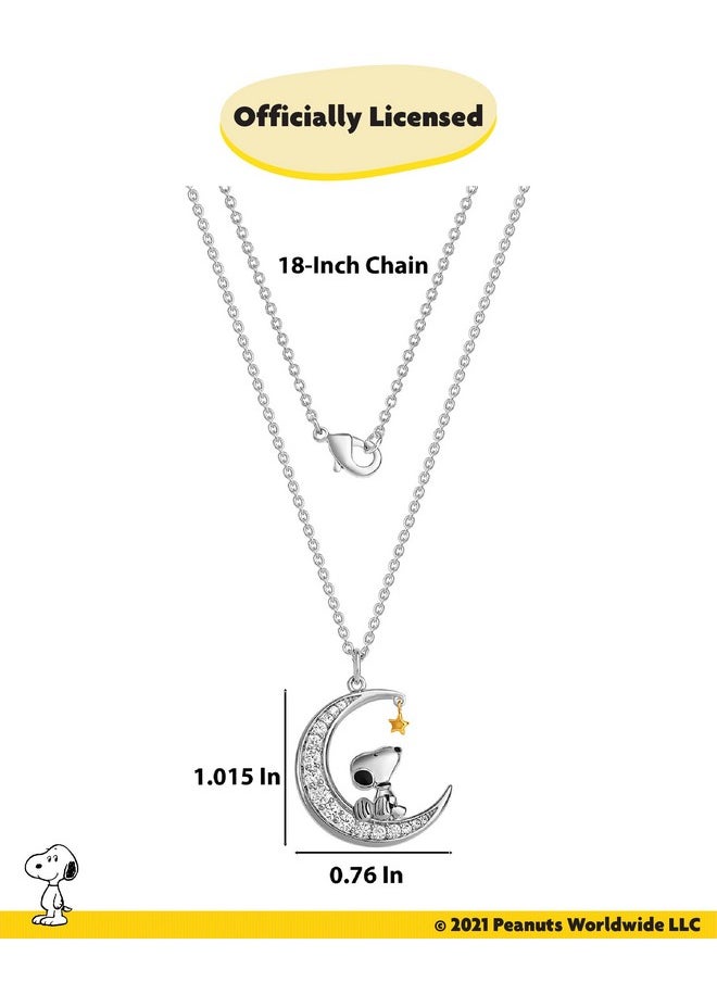 Peanuts PEANUTS Womens Snoopy Moon Cubic Zirconia Necklace 18" -18k Yellow Flash Plated Snoopy Necklace - Official License  - Image 3